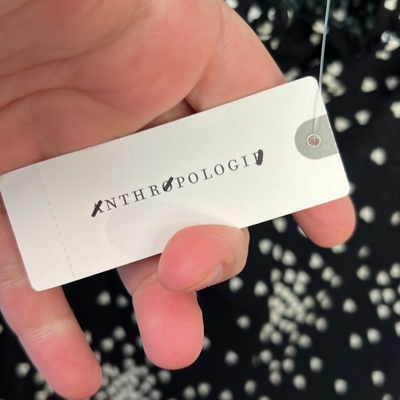 NWT Anthropologie Dress. Black With White Hearts. Ruffle Sleeves - Picture 5 of 7